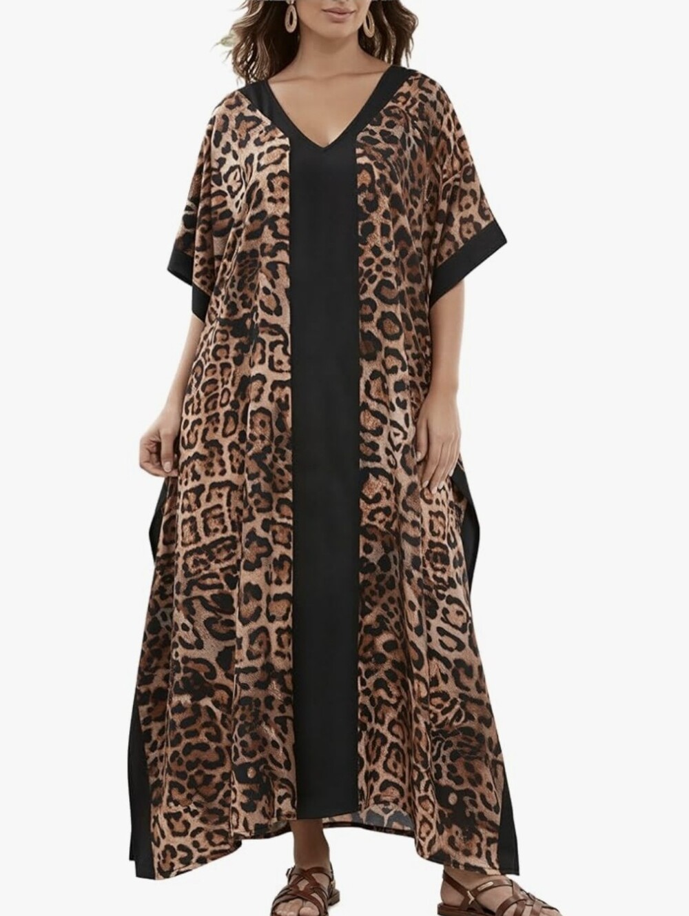 Leopard Print V-Neck Maxi Kaftan